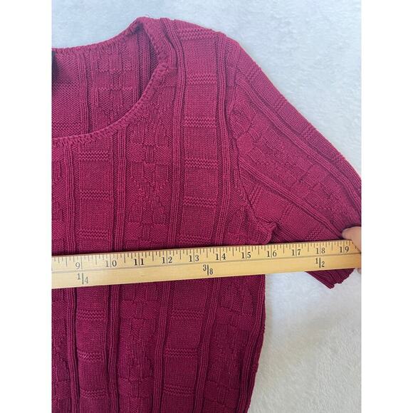 VNTG Southern Lady Maroon Short Sleeve Cable Knit Sweater 100% Cotton sz Small - Picture 6 of 7